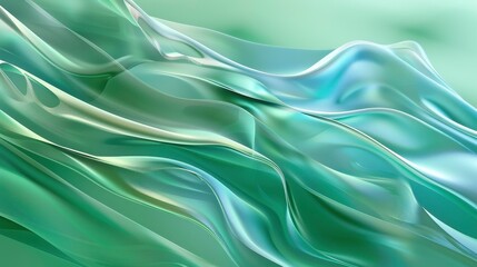 Obraz premium Flowing green waves and metallic gloss art illustration