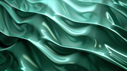 Fototapeta premium Flowing green waves and metallic gloss art illustration