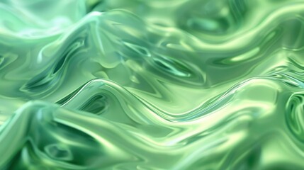 Obraz premium Flowing green waves and metallic gloss art illustration