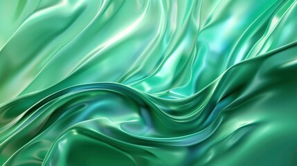 Obraz premium Flowing green waves and metallic gloss art illustration
