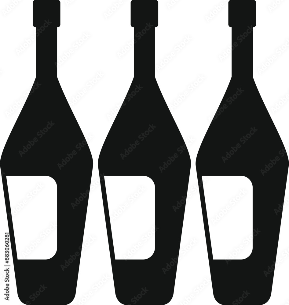 Aufkleber simple icon showing three wine bottles with blank labels, ready for your design