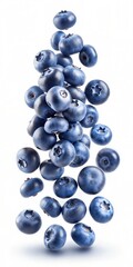 Fresh Blueberries Falling Against A White Background. Generative AI