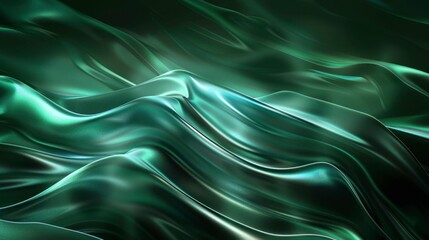 Fototapeta premium Flowing green waves and metallic gloss art illustration