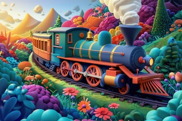 A Whimsical Train Journey Through A Colorful Landscape