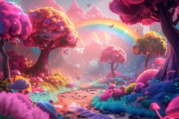 Magical Rainbow Forest Path