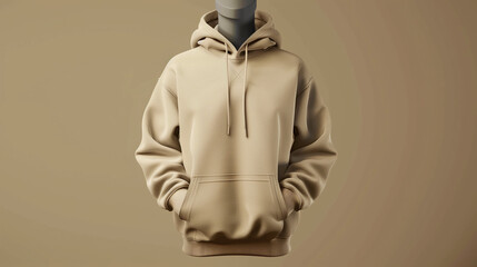 mockup blank beige hoodie with mannequin, beige background, Ai generated Images