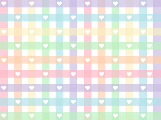 Fototapeta premium Heart check plaid pattern. Pastel colorful gingham background. Seamless multicolored vichy tartan geometric vector for flannel shirt, skirt, top, dress, jacket, tablecloth, blanket, scarf, bandana