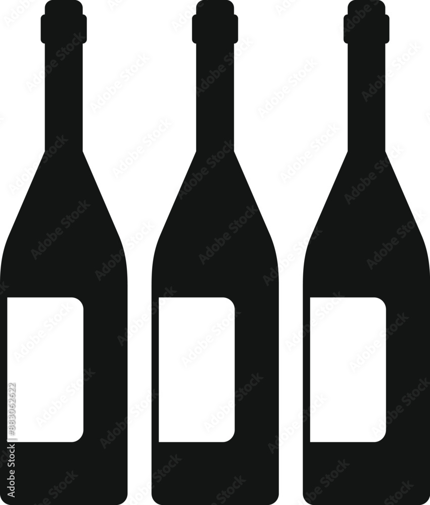 Poster three black wine bottles are standing side by side with blank labels, ready for your branding or mes