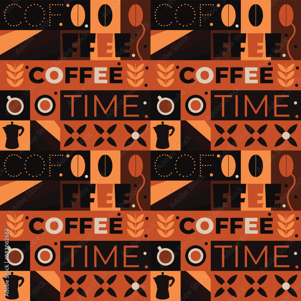 Wall mural geometric abstract pattern coffee design coffee elements coffee tones pattern for poster cover packa