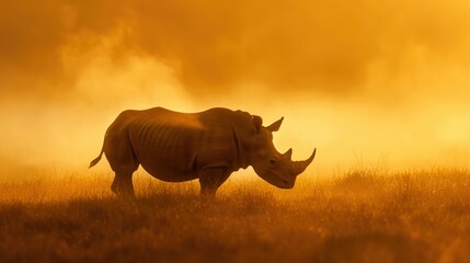 Fototapeta premium Silhouette of a rhino on the African Savanna