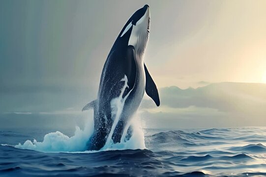 killer whales jump out of the ocean	