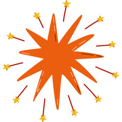 Cute hand drawn exploding star with twinkles clipart. Cartoon Sparkling magical star dust, comet shower. Astrology, astronomy, Christmas element. Universe shine, light, stardust