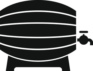 Black silhouette of a classic wooden barrel with tap, used for producing and storing alcoholic beverages