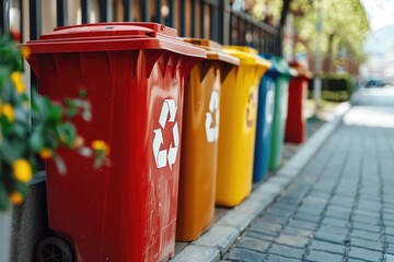 recycle bin container outdoors, sorting garbage, enjoying zero waste living. ai generated