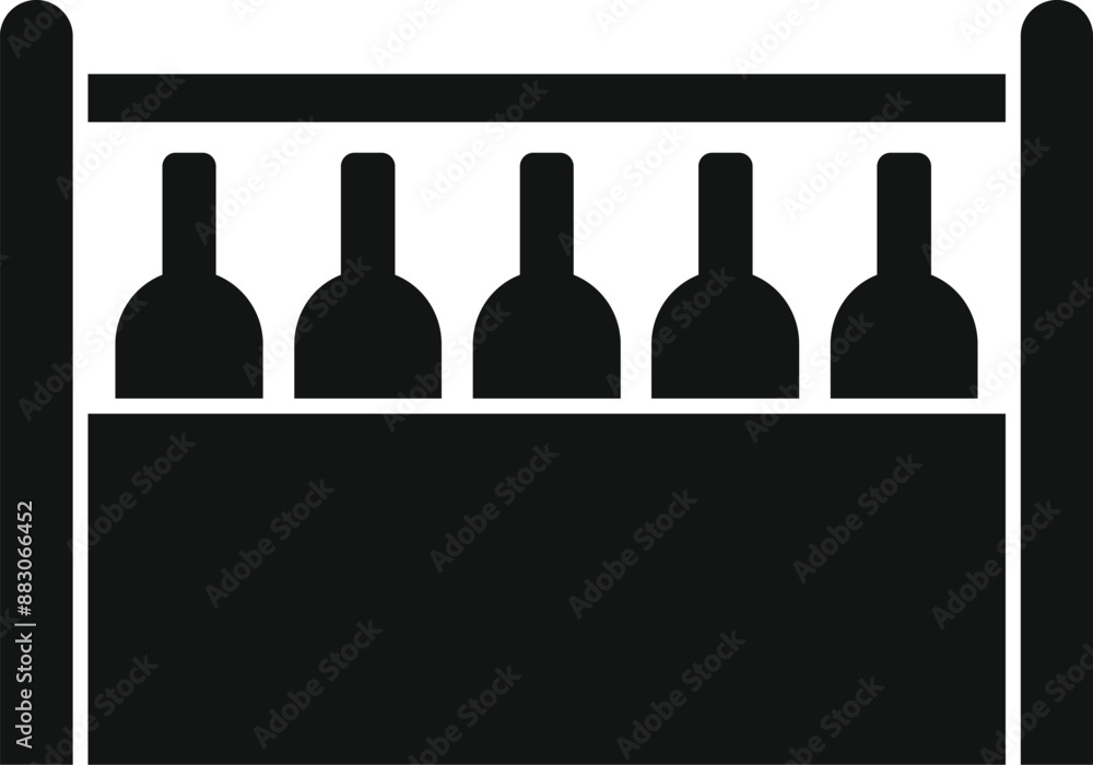 Poster wine bottles standing in a wooden box icon in simple style isolated on white background