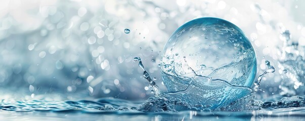 Water molecule with a dynamic river flow inside, symbolizing the lifegiving force of water in nature