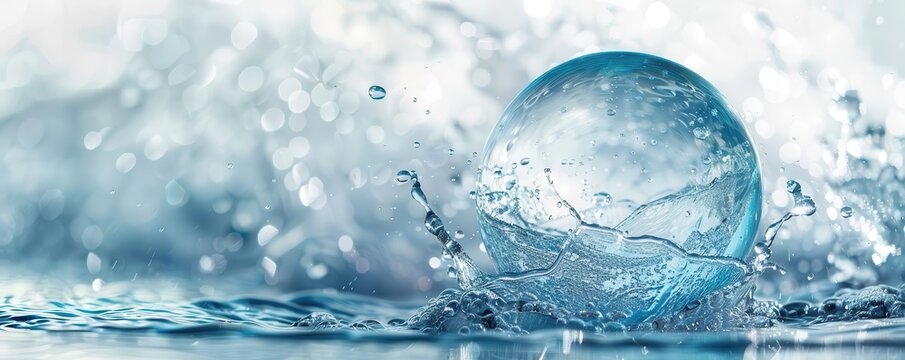 Water molecule with a dynamic river flow inside, symbolizing the lifegiving force of water in nature