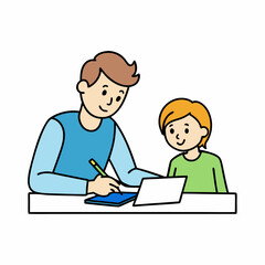 A tutor helping a student with homework vector illustration with white background