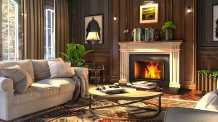 Cozy Living Room with Fireplace and Natural Light.
