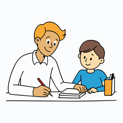 A tutor helping a student with homework vector illustration with white background