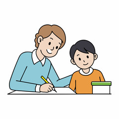 A tutor helping a student with homework vector illustration with white background