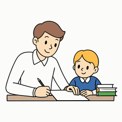 A tutor helping a student with homework vector illustration with white background