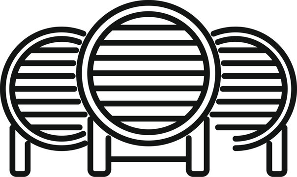 recommend clip art: Three wooden barrels are standing in the winery or distillery, waiting for the next harvest of grapes