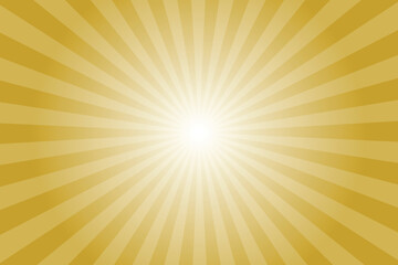 Yellow background with white sun ray. Pattern of starburst. Abstract deep yellow texture with light of sunburst. Radial beam of sunlight. Retro background with flash. Design of sunbeams.