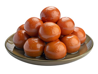 Tasty gulab jamun glazed with syrup isolated on a transparent background