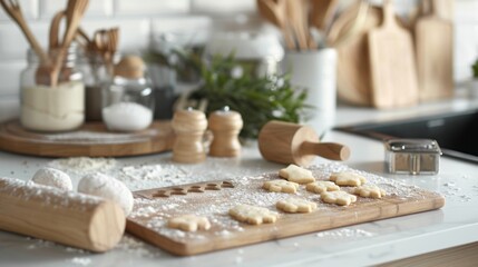 Cookies on a cutting board in a kitchen.