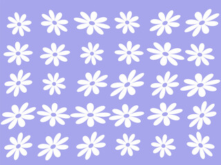 Seamless pattern with daisy flower on blue and purple backgrounds vector illustration. Cute floral print