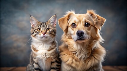 Fototapeta premium Curious Cat and Dog Looking at Camera.