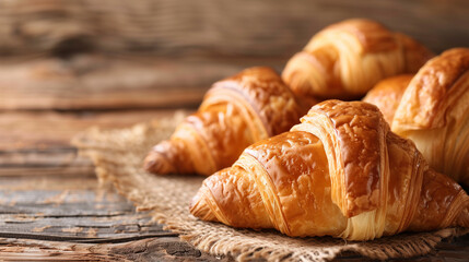 
Appetizing croissants on wooden table close-up