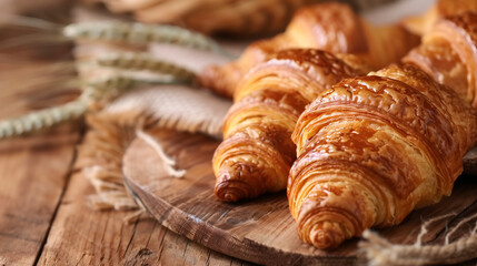 
Appetizing croissants on wooden table close-up