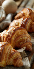
Appetizing croissants on wooden table close-up