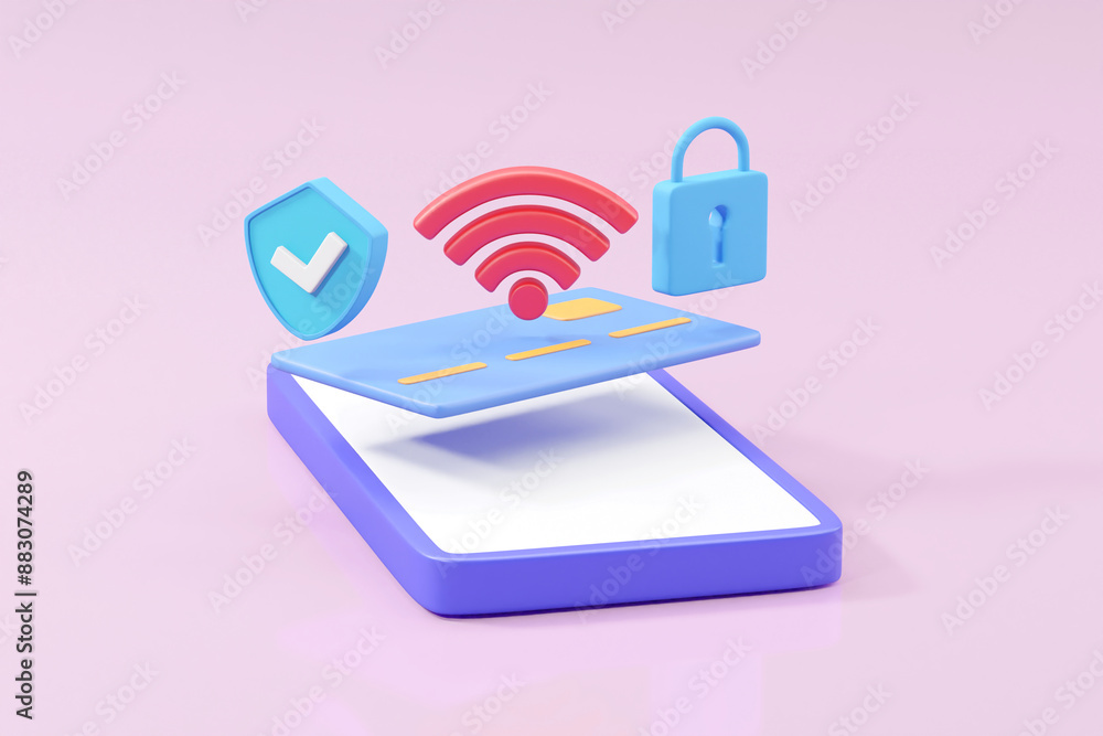 Aufkleber a detailed 3d render emphasizing the security and ease of mobile payments with floating elements inc