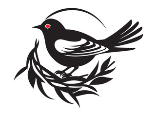 Weaver Wings Black Bird Nest Logo Feathered Nesting Vector Bird Icon Pro Vector