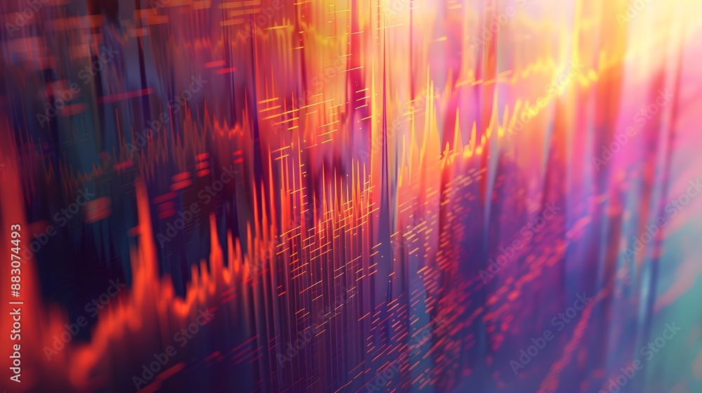 Poster an abstract illustration of multiband compression, with audio signals segmented into frequency bands