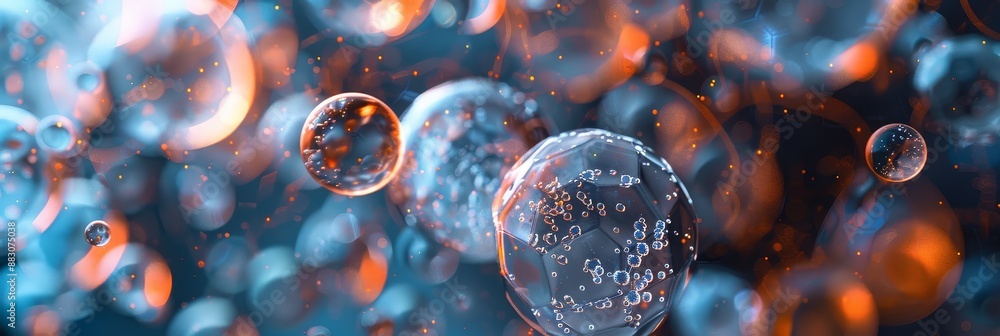 Poster abstract bubbles with a blue and orange glow - an abstract image of colorful glowing bubbles with a 