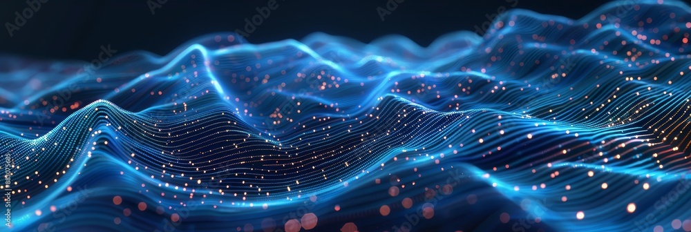 Poster abstract digital landscape with glowing lines and particles - abstract digital landscape with glowin