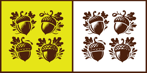acorn icon set Oak nut Oak seed Oak apple collection Vector illustration