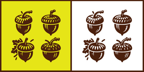 acorn icon set Oak nut Oak seed Oak apple collection Vector illustration