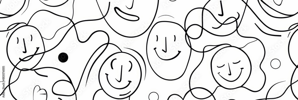 Poster abstract faces illustration - a black and white abstract illustration featuring multiple faces, crea