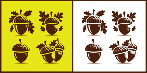 acorn icon set Oak nut Oak seed Oak apple collection Vector illustration