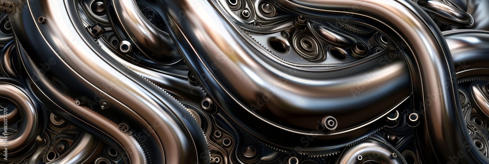 Poster abstract metallic machine - a close-up abstract photo of a metallic machine with a chrome finish.