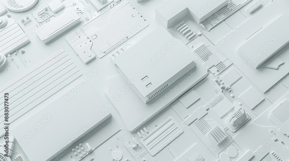 Poster abstract white 3d technology background - abstract white 3d background, with a circuit board pattern