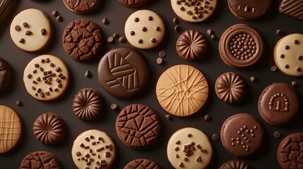 Obraz premium Assorted Chocolate Biscuits and Cookies On Dark Background
