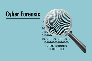 Illustration of Cybersecurity Forensic concept. Magnifying glass scanning finger print and digital print 