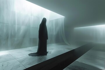 Bring a sense of foreboding to a sleek, minimalist room with a ghostly figure appearing at eye level from a surprising corner