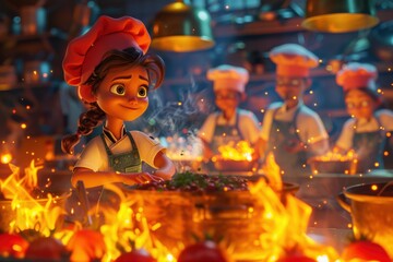 Animated Chefs Compete in Fiery Campfire Cooking Contest
